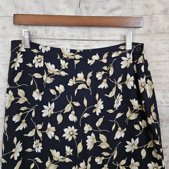 Vintage 1990s Silk Black Floral Maxi Skirt Column 90s Jones New York M Grunge - Picture 3 of 10